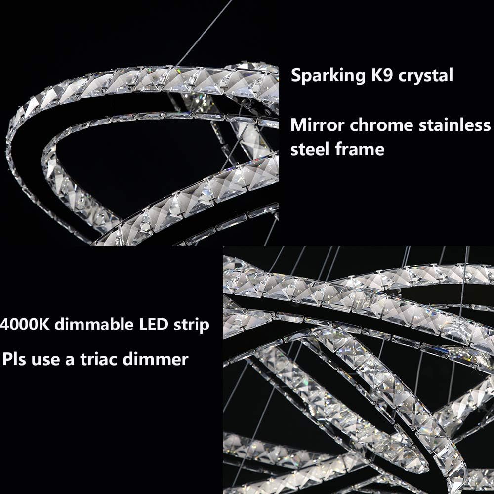 LED Crystal Chandeliers Ceiling Lighting Fixture Brightness Adjustable Stainless Steel Pendant Light (W23.62D15.35 inch): Home Improvement