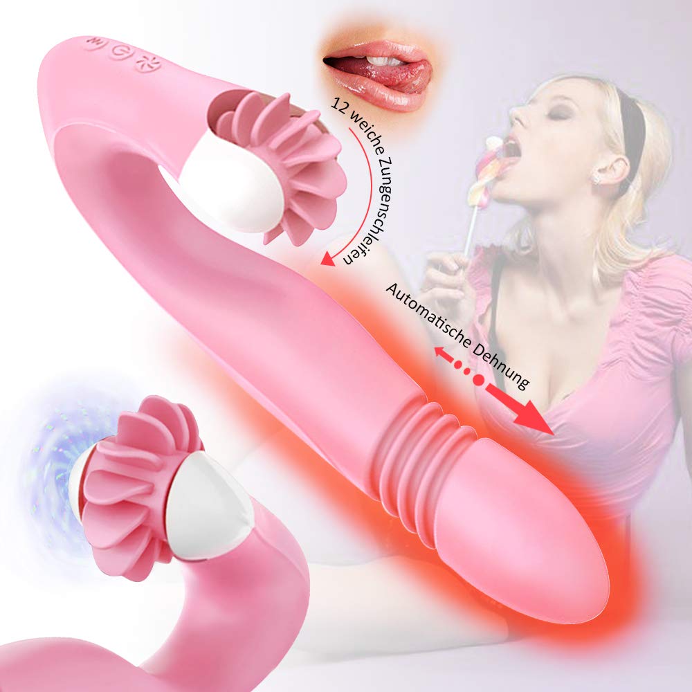 G-Punkt Vibratoren für Sie, AUPLAY Heizung Doppelmotoren Zungenlecken Vibrator für die Klitoris und G-punkt Stimulator mit Stoßfunktion, 3 Stretching-Modi und 12 Geschwindigkeit Rotation für Frauen