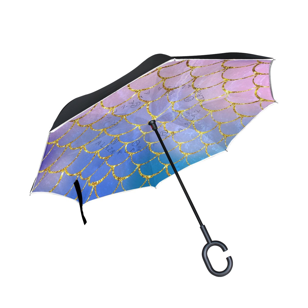 Upside Alaza Down傘パープルマーメイドscales大理石魚ライト夏ゴールドリバーシブル傘heavy Duty Invertedオーバーサイズゴルフ傘防風レディースガールズ Purple B07chsxs2f Mermaid ゴルフ傘 交換無料
