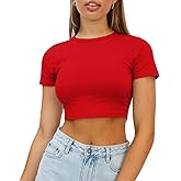 WYNNQUE Womens Crop Tops Cute Summer Crew Neck Basic Tees Slim Fit Trendy Short Sleeve T Shirts for Teen Girls 2026