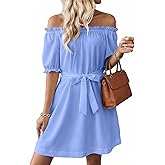 EVALESS Womens Spring Summer Dresses 2026 Casual Off The Shoulder Ruffle Short Sleeve Fashion Beach Vacation Clothes Dresses