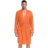 STAYTOP Pure Plain Orange Men's Nightshirt,Soft Kimono Bathrobe Men Long Sleeve Mens Sleepwear