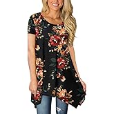 POPYOUNG Women Tunic Spring Summer Short Sleeve Long Shirts Tops with leggings