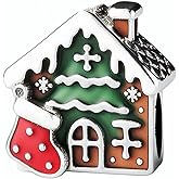 KunBead Gingerbread House Christmas Tree Stocking Snowflake Enamel Bead Charms Compatible with Pandora Bracelet for Women