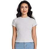 MIDMX Womens Short Sleeve Shirts Solid Color Cotton T-Shirt for Women Casual Bodysuit Summer Basic Crewneck Tee
