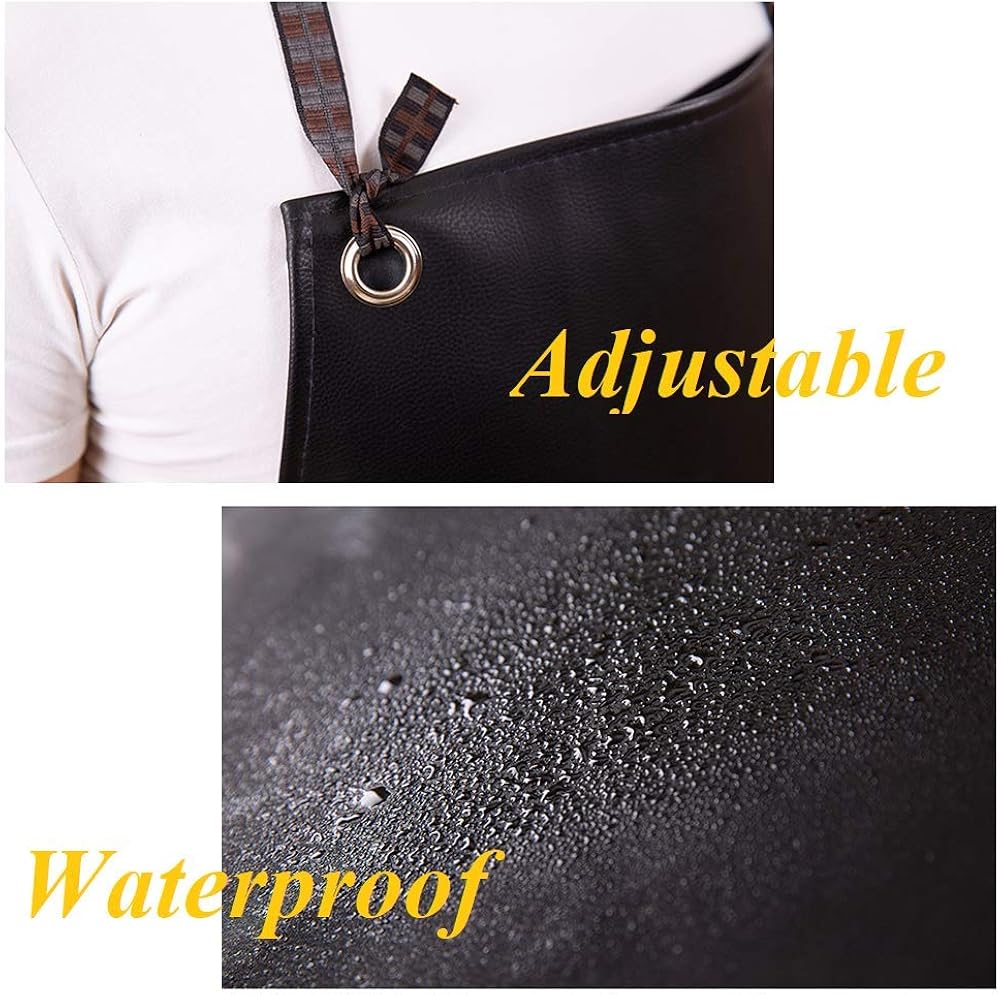 HYCOPROT Waterproof PU Soft Heavy Duty Work Safety Apron, Adjustable(Black): Clothing
