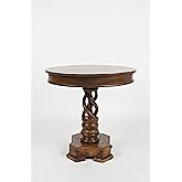 Jofran Global Archive Solid Mango Wood Hand Carved Pedestal Dining Table, 30''L x 30''W x 30''H, Brown