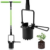 30in Long Handle Bulb Planter Tool, 5 in 1 Lawn Tool with Serrated Base | Sod cutter, Grass plugger, Weeding &amp; transplanting tool, Garden hole digger for tulips, Daffodils, Lilies