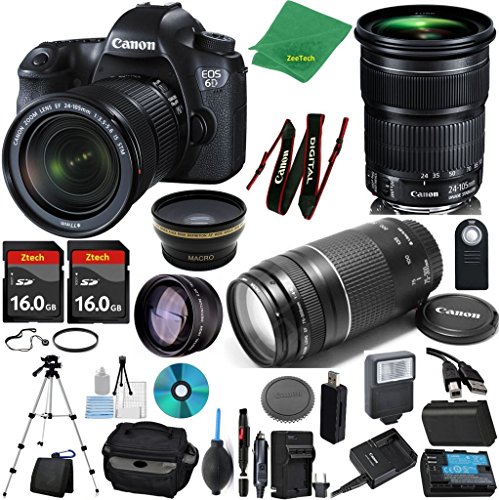 Canon EOS 6D Camera + 24-105mm STM + 75-300mm III + 2pcs 16GB Memory + Case + Reader + Tripod + Starter Set + Wide Angle + Telephoto + Flash + Battery + Charger + Filter - International Version Canon EOS 6D Camera + 24-105mm STM + 75-300mm III + 2pcs 16GB Memory + Case + Reader + Tripod + Starter Set + Wide Angle + Telephoto + Flash + Battery + Charger + Filter - International Version