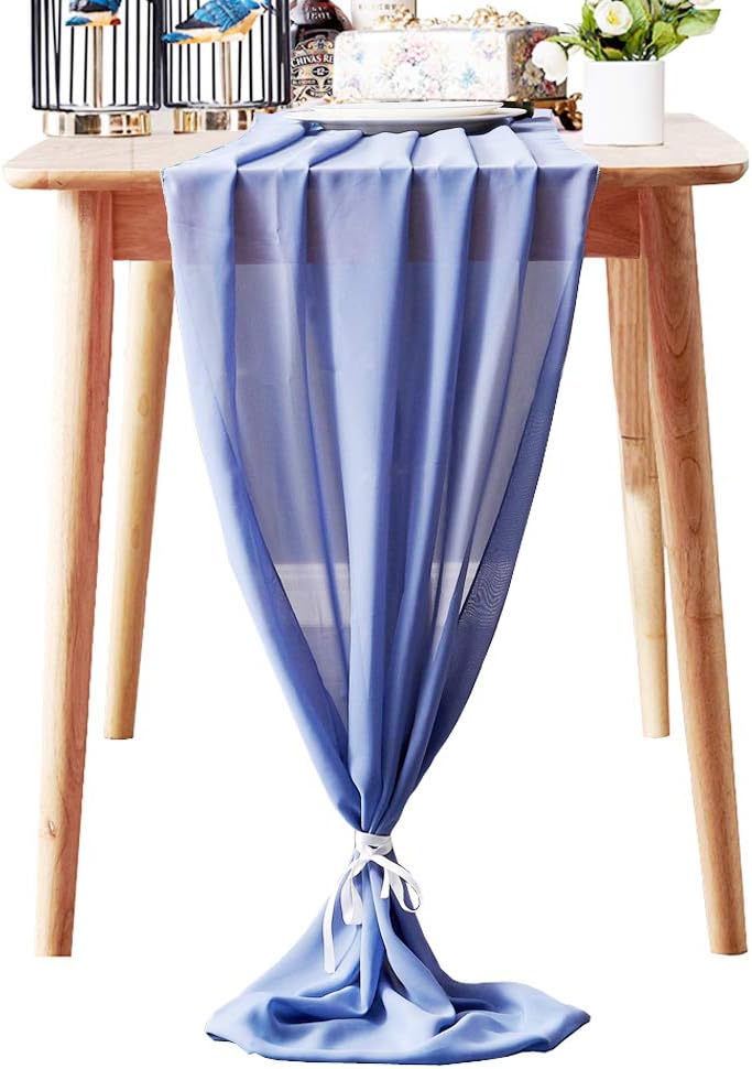 Aviviho Slate Blue Chiffon Table Runner 10Ft for Wedding Baby Shower Party Decor Smooth Sheer Arch Table Decorations