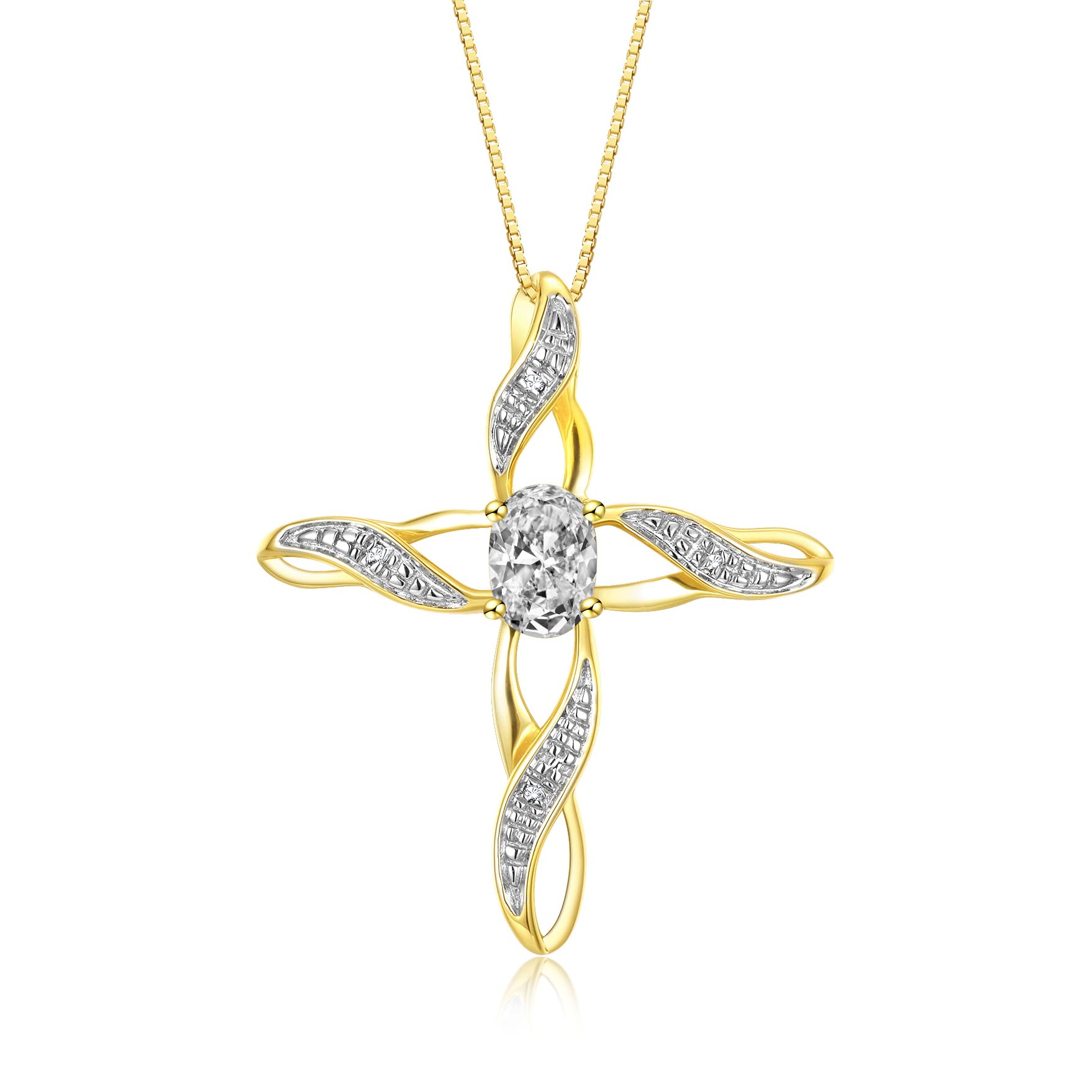 Rylos Cross Color Stone Necklace White Topaz & Diamond Pendant Necklace - April Birthstone*