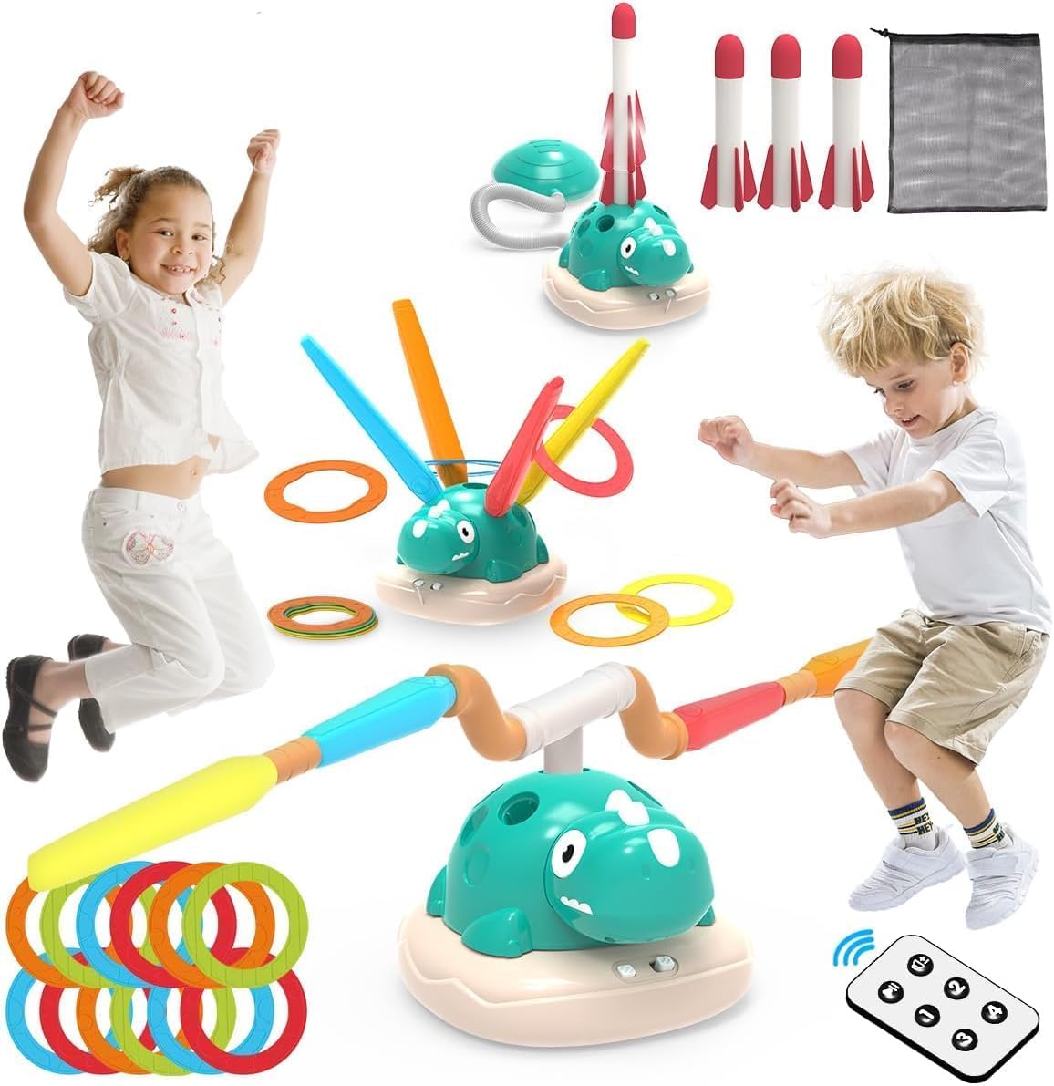 KaeKid Indoor Outdoor Toy for Kids Ages 3+, 3 in 1 Dinosaur Toys/Musical Jump/Ring Toss Game with Remote Control and Music, Birthday Gifts for 3-8 Year Old Boys Girls — image 1