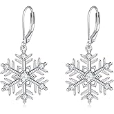 VONALA Snowflake Dangle Earrings for Women 925 Sterling Silver Snowflake Leverback Drop Earrings Birthday Gifts Jewelry