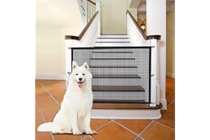 FLYEYE Baby Gate for Stairs No Drill - 43.3" W x 28.3" H Portable Retractable Mesh Dog Gate for Stairs No Drilling Magic Gate Pet Gate Puppy Gate Dog Gate for Doorways (U)