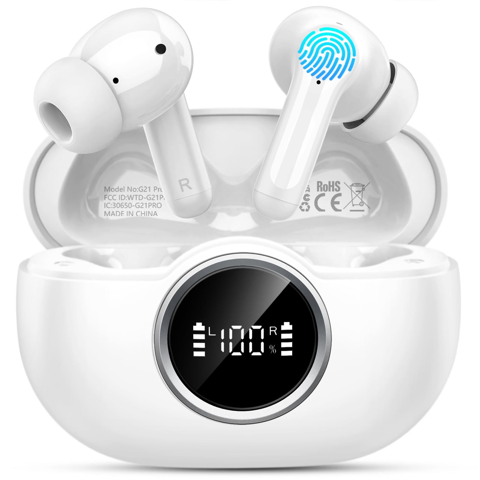 Photo 1 of Wireless Earbuds, 2025 Bluetooth 5.4 Headphones 3D Stereo Hi-Fi Bass Ear Buds, 4 ENC Noise Cancelling Mic, 40+Hrs USB-C in-Ear Earphone Sport, IP-X7 Waterproof Workout Gym for Android iOS Laptop Pad