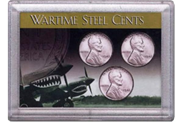 1943 P, D, S Wartime Steel Cents 3 Coin Set in Whitman Holder Circulated