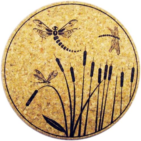 XL Coasters Dragonfly & Cattail (9 Inch) – Oversized cork absorbent drink coaster