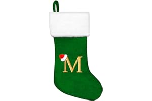 RFAQK Monogram Christmas Stockings with Letter M, 20 Inches Large Green Velvet Super Soft Letter Christmas Stockings Personalized Holder for Xmas (M Green)