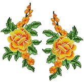 Expo International Draya Iron On Embroidered Large Flower Pair Applique/Patch Patch | Yellow