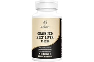 KONEFANCY Grass Fed Beef Liver Capsules 4200mg, Grassfed Desiccated Beef Liver Bovine Supplements - Heme Iron, Protein, Vitamin A, B12 for Energy - Pasture Raised Cows in New Zealand, 60 Capsules(Pack of 1)