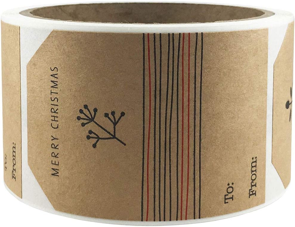 Natural Kraft Simple Christmas Gift Tags Holiday Present Stickers 2 x 3 Inch 100 Total Adhesive Labels : Office Products