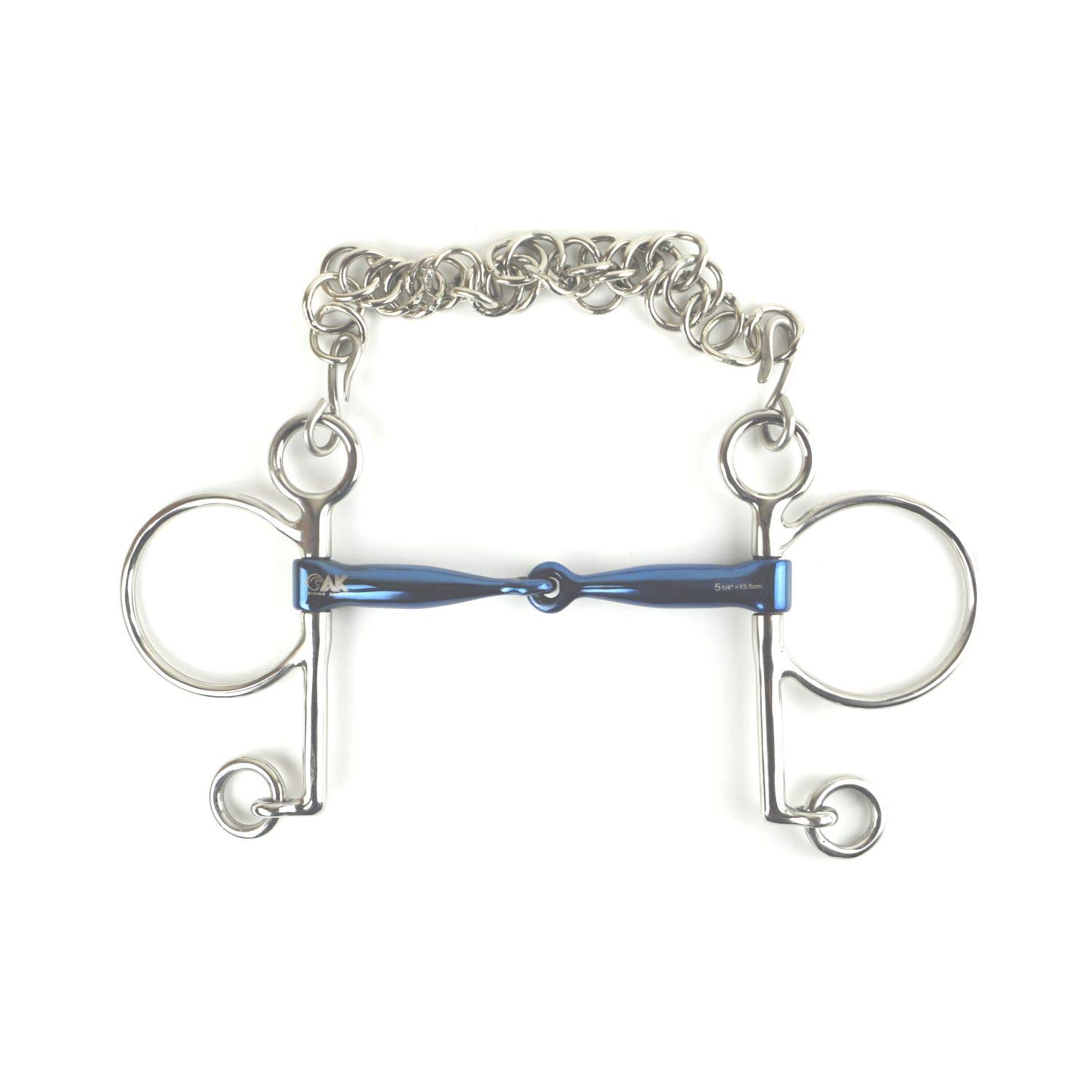 AK Pelham Bit with Single Joint with Curb Chain Horse Riding Bits AKRS-2608 (5.50'', Blue-Silver)