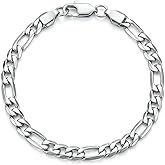 LuxGoth Stainless Steel Figaro Link Chain Bracelet Italian Diamond-Cut Figaro Chain Bracelet for Women Men(6.5,7, 7.5, 8 Inches)