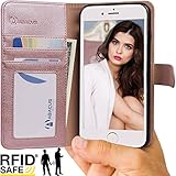 Abacus24-7 iPhone 8/7 Case, Wallet with Flip Cover [RFID Blocking] and Stand, Rosegold