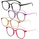 AOOLIA 4PCS Round Reading Glasses, Blue Light Block Reading Glasses with Spring Hing, Anti-glare Reader