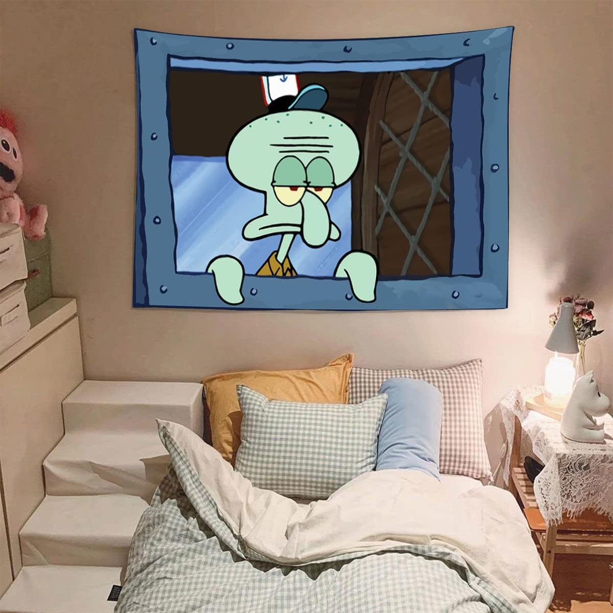 Tapestries - ANARONA Funny Meme Tapestry, Cartoon Anime Squidward Tapestry Wall Art Tapestry Wall Hanging Dorm Backdrop Home Decor for Bedroom Living Room (40 x 30 in)