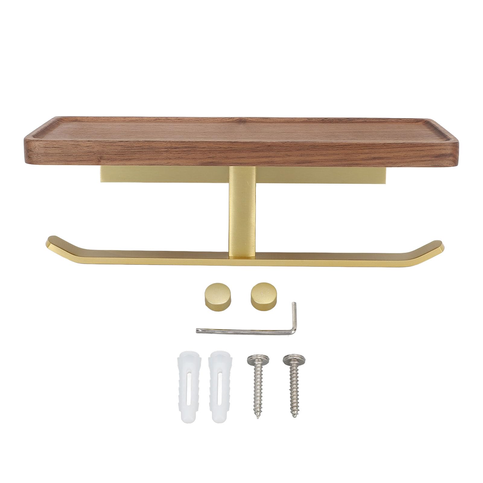 Toilet Paper Holder with Shelf, Exquisite Gold Accent, Aluminum Alloy, Space Saving Tissue Roll Holder for Bathroom Kitchen (Style 2)