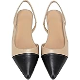OYOANGLE Women's Two Tone Pointed Toe Slingback Flats Summer Casual Dressy Shoes