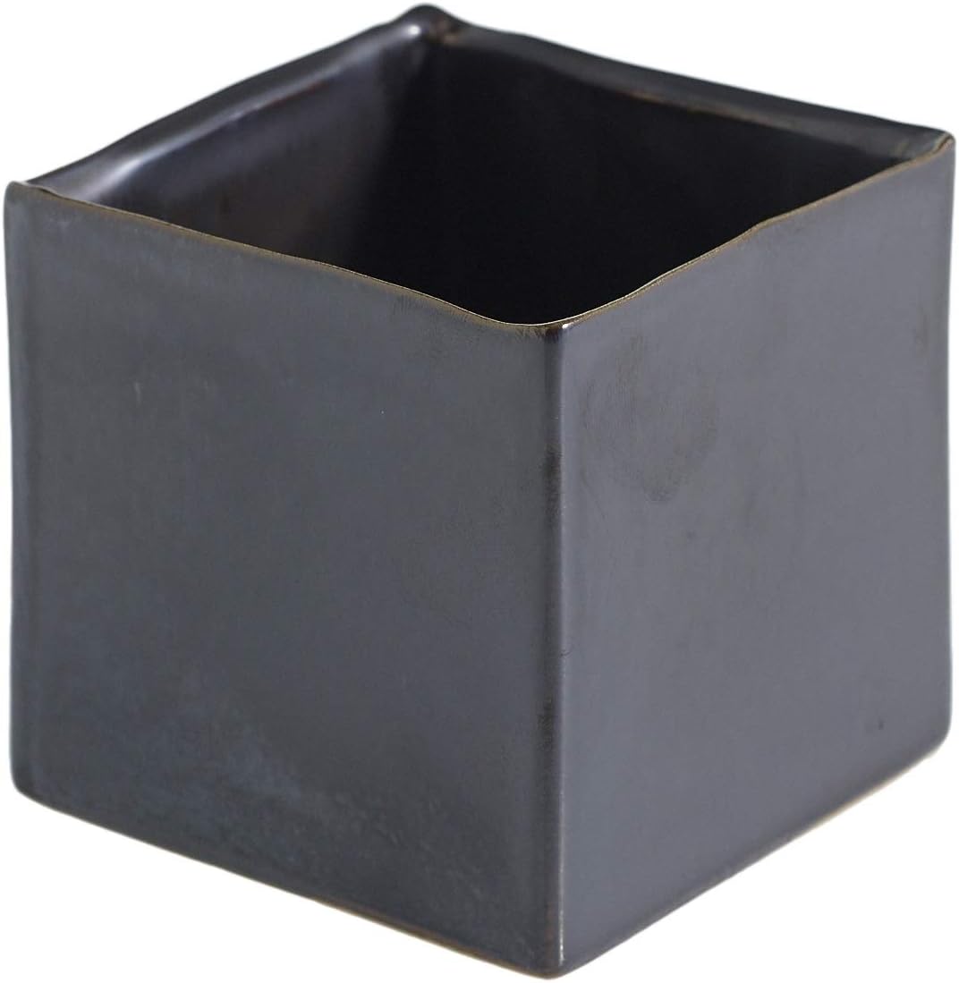 Small Black Ceramic Cube Planter, 3.5"