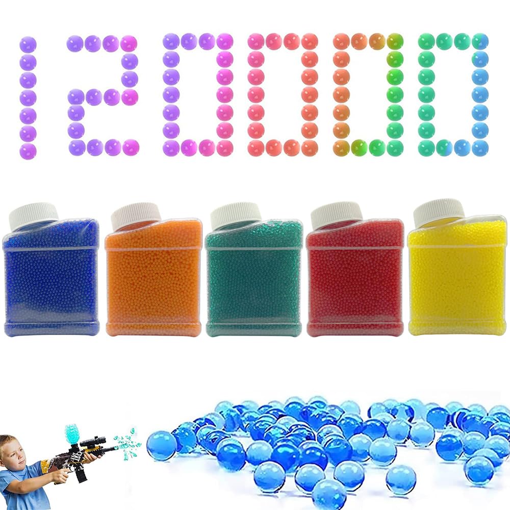 Gel Blaster Ammo 120000 Pcs, 5 Pack Gel Blaster Bullets 7-8mm Gel Splatter Water Bullets Refill Ammo for Gel Blaster Gun, Gel Ball Blaster, Electric Gel Ball GunBullets, Gel Gun Ammo