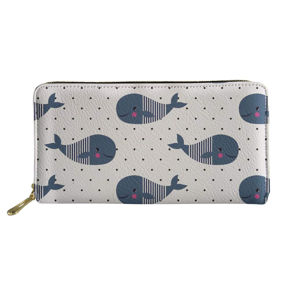 Coloranimal Women Wallets Zipper Closure Cluch Bag Funny Whale Design Slim Credit Cards Coins Cash Organizer Holders Travel Accessories