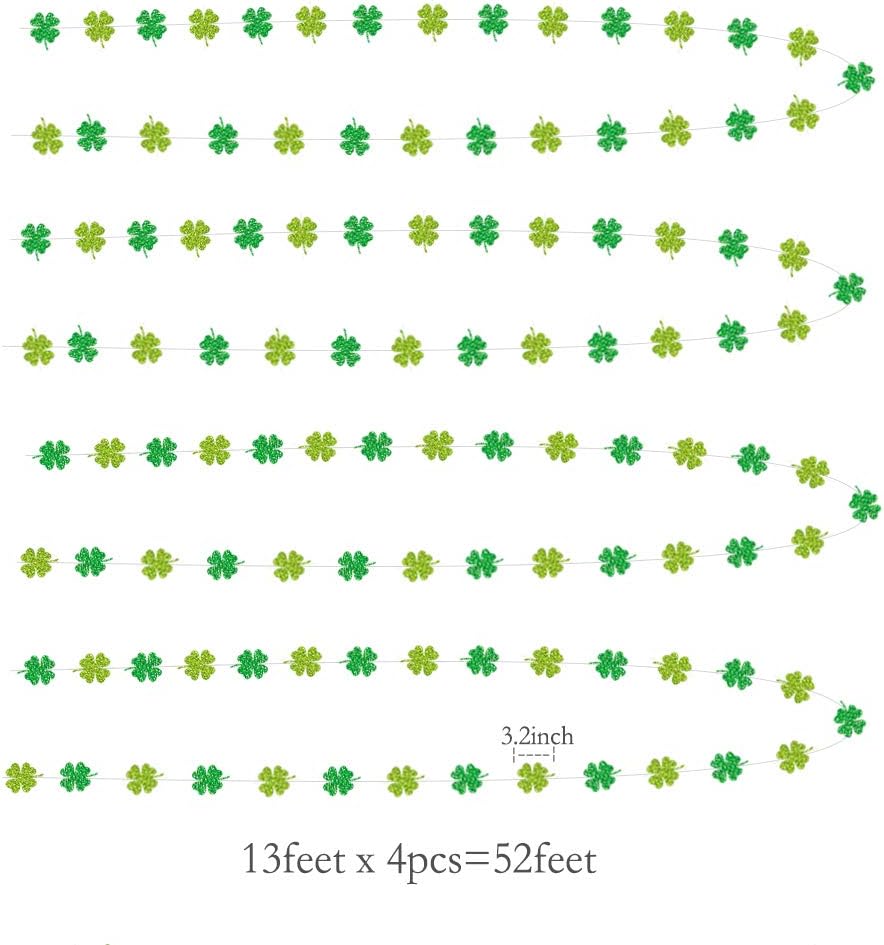 Glitter Shamrock Clover Garland for St Patricks Day Decorations Spring Party Garlands Streamer Banner Backdrop Hanging Saint Clover Decor Irish Baby Shower Wedding Birthday Parties Supplies - Image 5