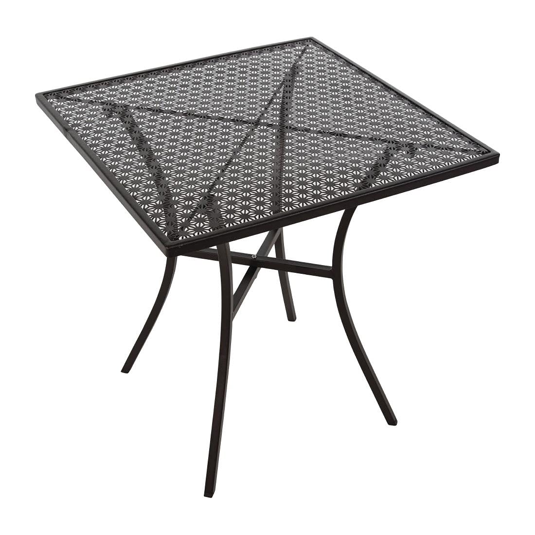 Bolero Black Steel Patterned Square Bistro Table 700mm - Indoor, Outdoor Dining Table with Foot Plugs, Assembly Required GG706