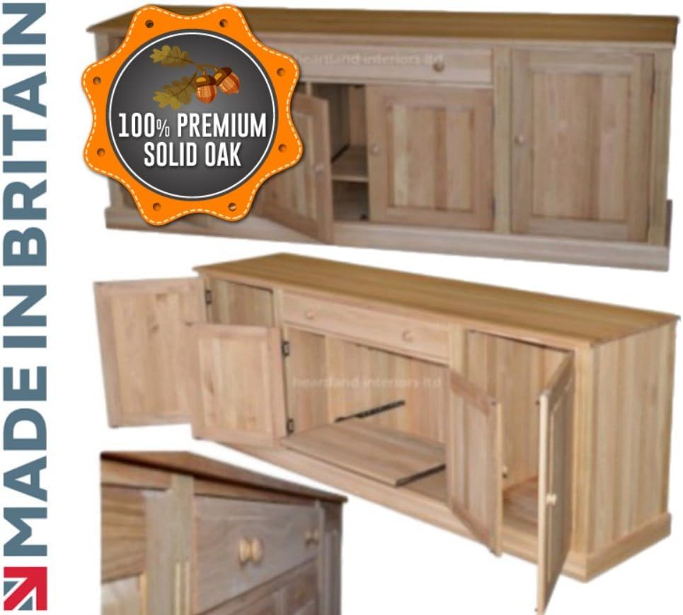 Solid Oak 7ft 2" Wide Sideboard Hidden Home Office Hideaway Desk, Handcrafted Bureau Workstation. Choice of Finishes. No flat-packs, No assembly. (OKSB72)