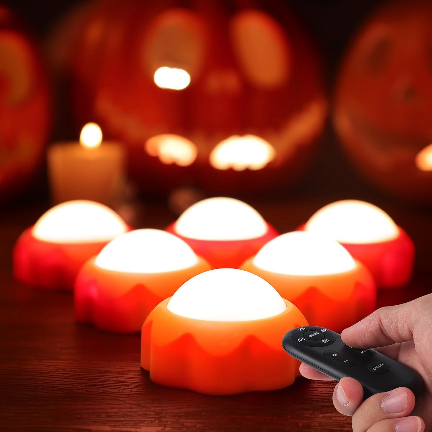Lighting - Halloween Pumpkin Lights 6 Pack, LED Lights Battery Operated with Remote & Timer, Bright Pumpkin lights for Inside Pumpkins, Orange Jack-O-Lantern Light, Flameless Candles for Halloween Decoration
