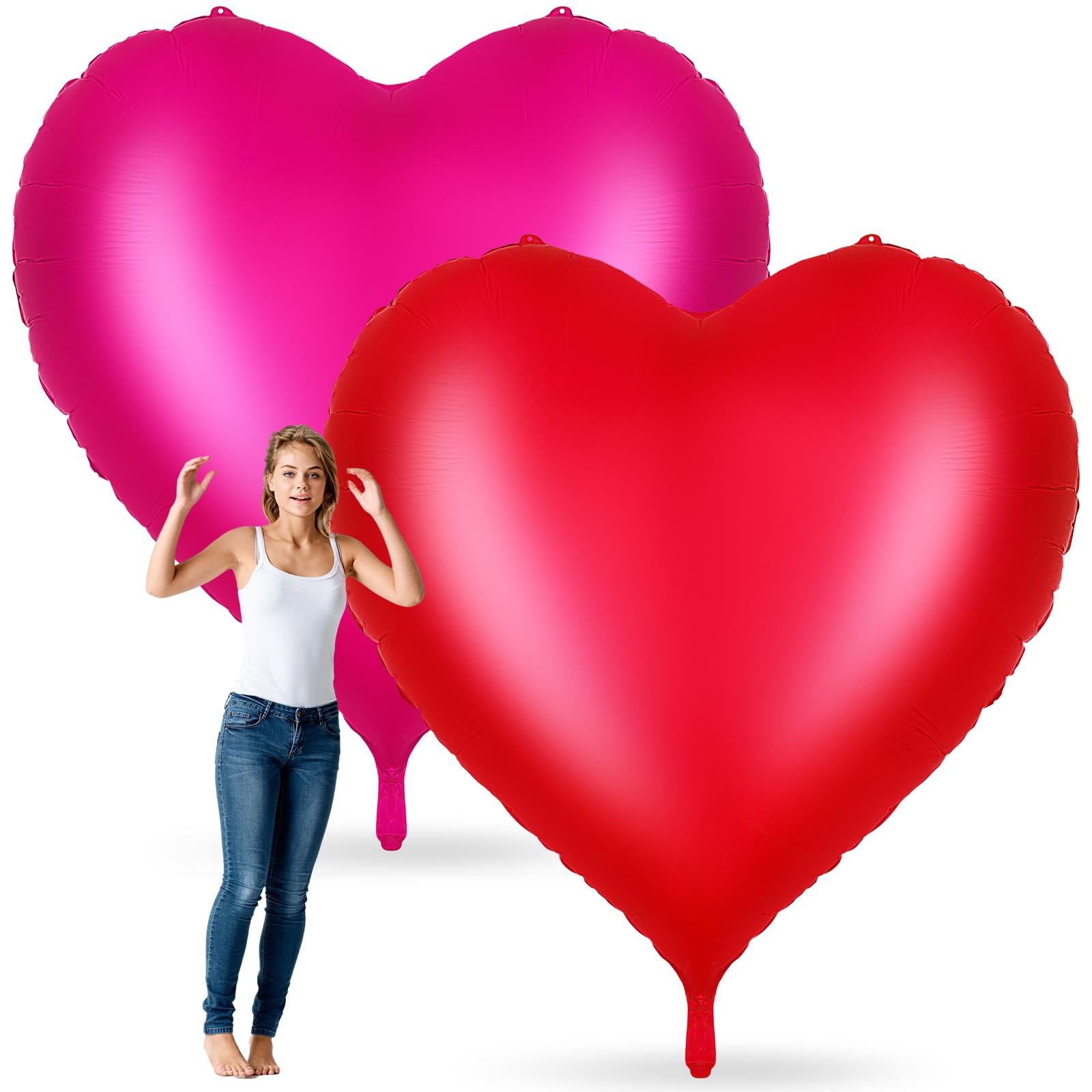 Photo 1 of Ceenna 2 Pcs 68.1 x 63 Inch Huge Heart Balloons Romantic Jumbo Large Heart Foil Balloons for Wedding Engagement Anniversary Valentines Day Party Decor Outdoor Indoor (Red and Pink)