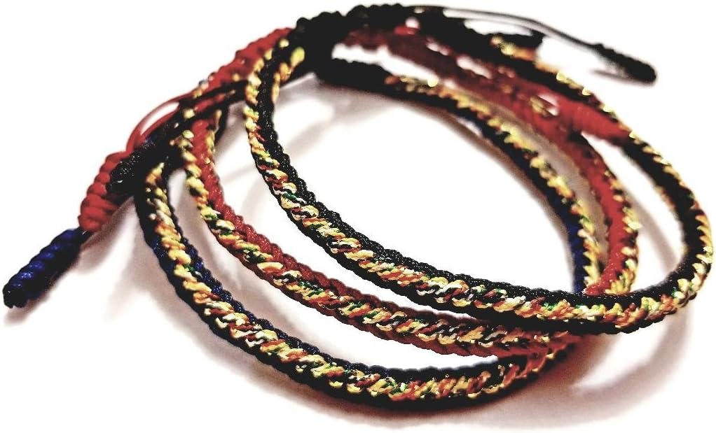 Tibetan Buddhist Handmade Knots 3pc. Lucky Bracelet Unisex Adjustable