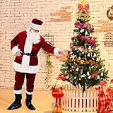 Santa Suit Men's Adult Christmas Santa Suit Costumes Holiday Cosplay Cute Costumes Outfits Vintage Plush 6 pieces Complete Santa Claus Christmas Suit Costumes, (Burgundy), One Size