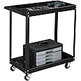TUFFIOM 2 Tier Rolling Tool Cart on Wheels w/2 Brake, 220 LBS Capacity Heavy Duty Commercial Utility Tool Service Cart, Tool Organizer for Mechanic,Garage,Workshop,Warehouse & Repair Shop