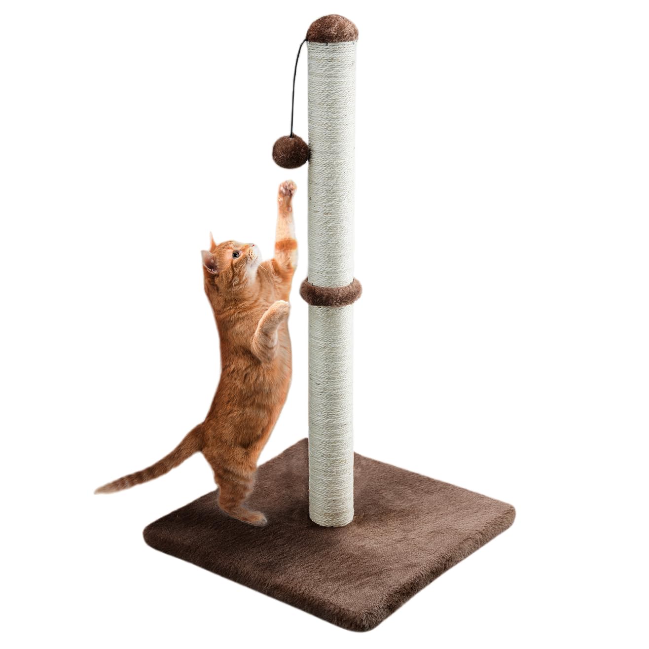 Dimaka 34" Tall Ultimate Cat Scratching Post, Claw Scratcher with Sisal Rope and Covered with Soft Smooth Plush, Vertical Scratch [Full Stretch], Modern Stable Design 34 in Height (Dark Brown V2)