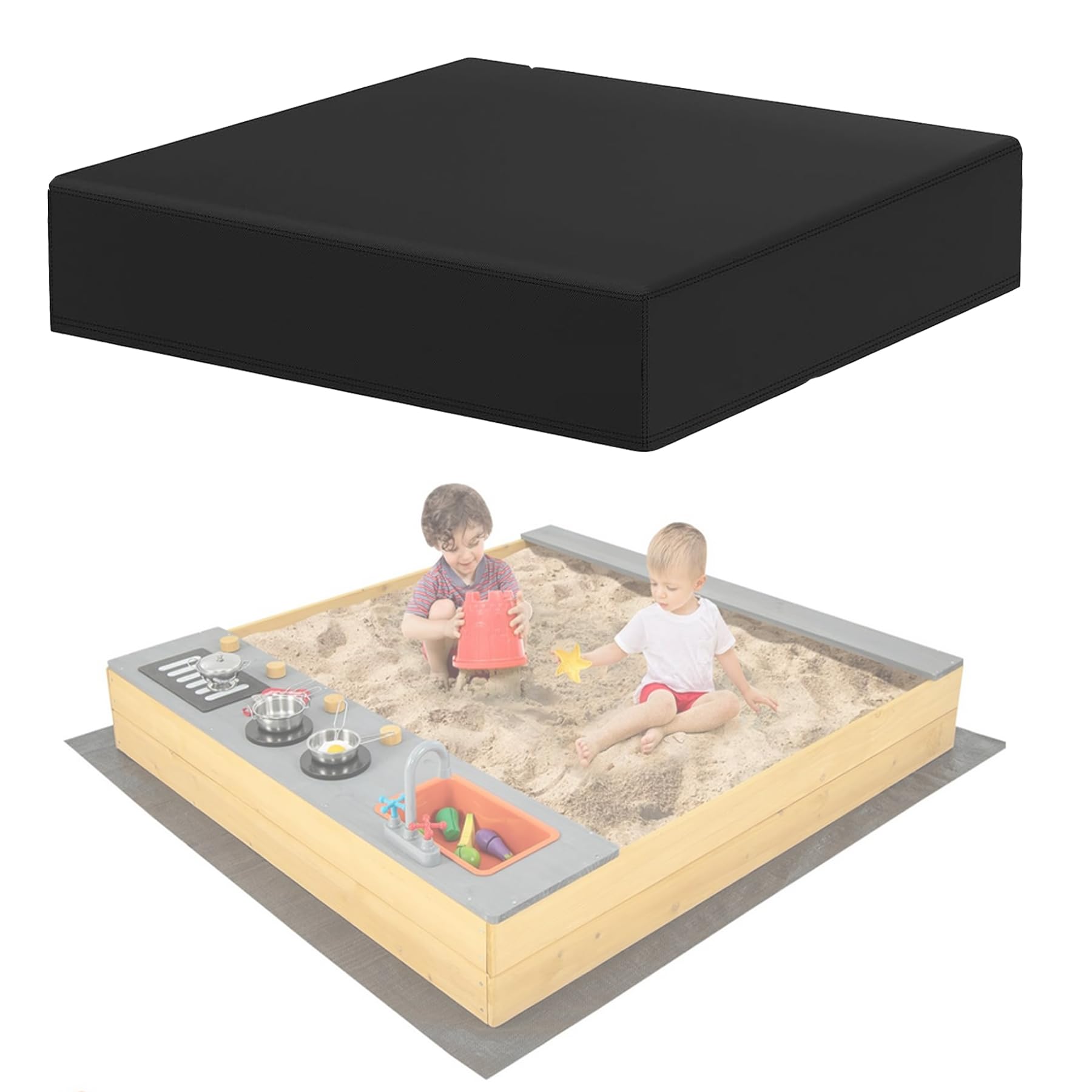Sandbox Sandpit Cover, Sandpit Cover, Sandbox Cover, Tarpaulin Sandpit Cover with Drawstring, 420D Oxford Fabric, for Sandpit, Toys and Furniture, Sandbox (150 x 150 x 20 cm, Black)