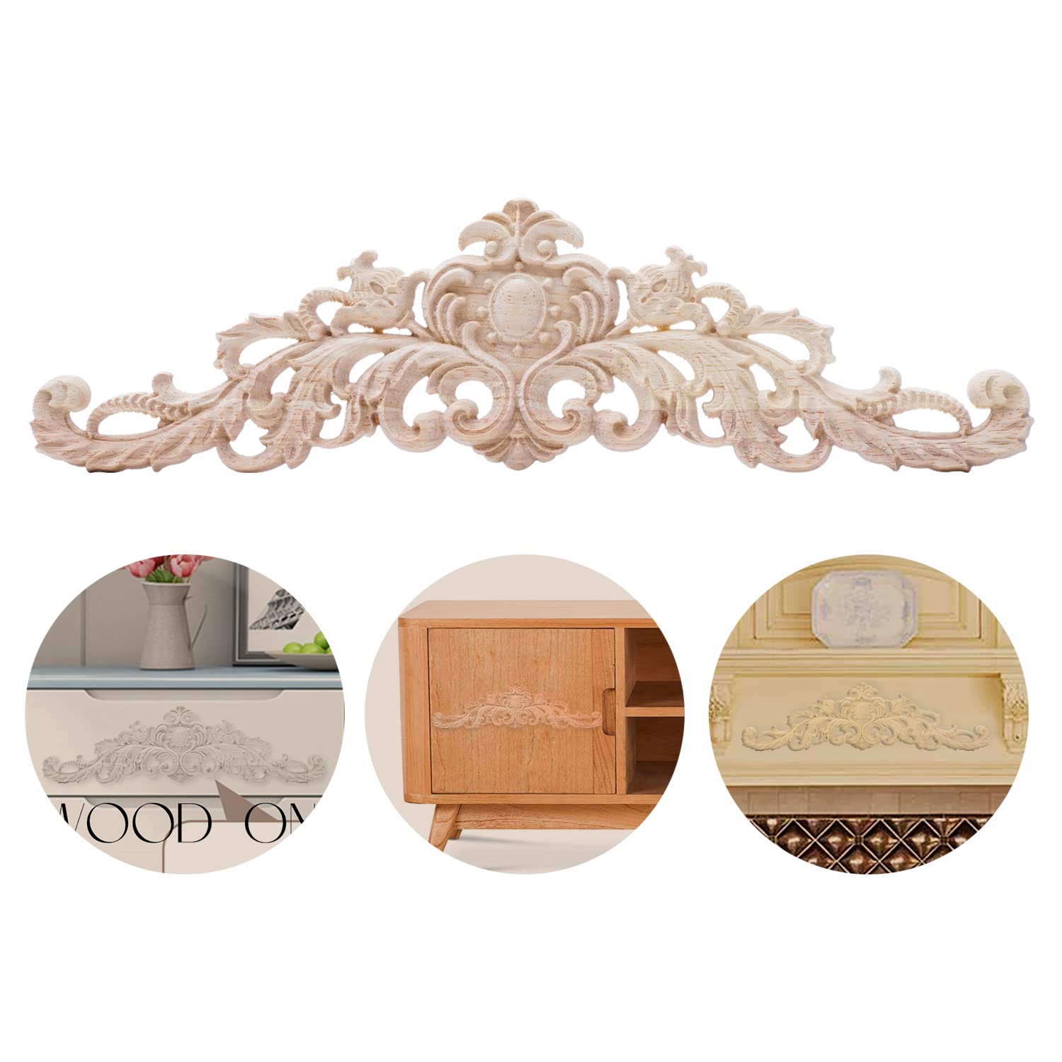 NAKUPENDA Wood Carved Ornament, 2 Pieces Unpainted Wood Appliques for Furniture Decoration Rubber Wood, Handmade, Multi-use, Modern & Elegant Decor