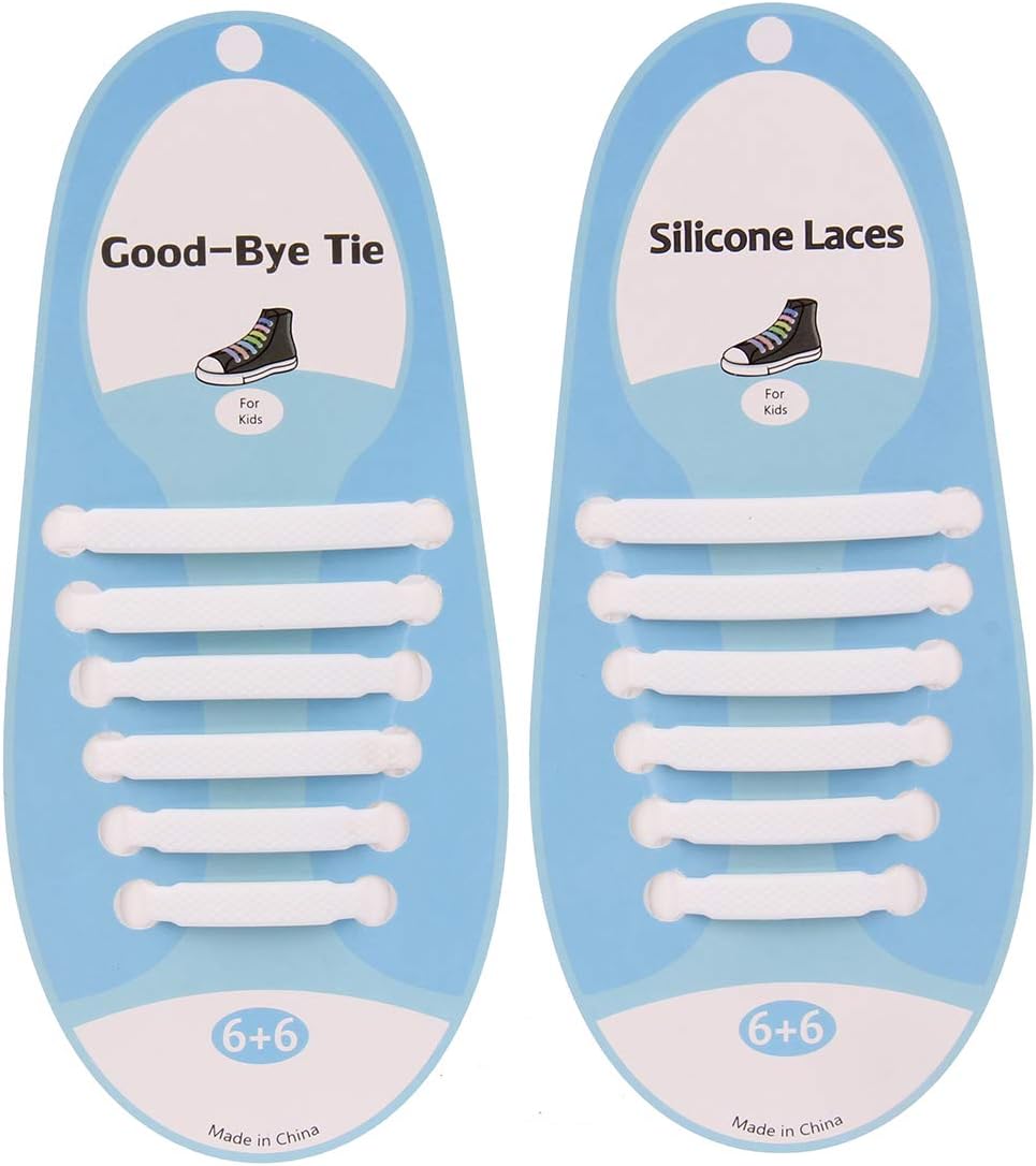 UJNet No Tie Shoelaces for Kids: Elastic Silicone No-tie Shoe Laces for Toddler (White)