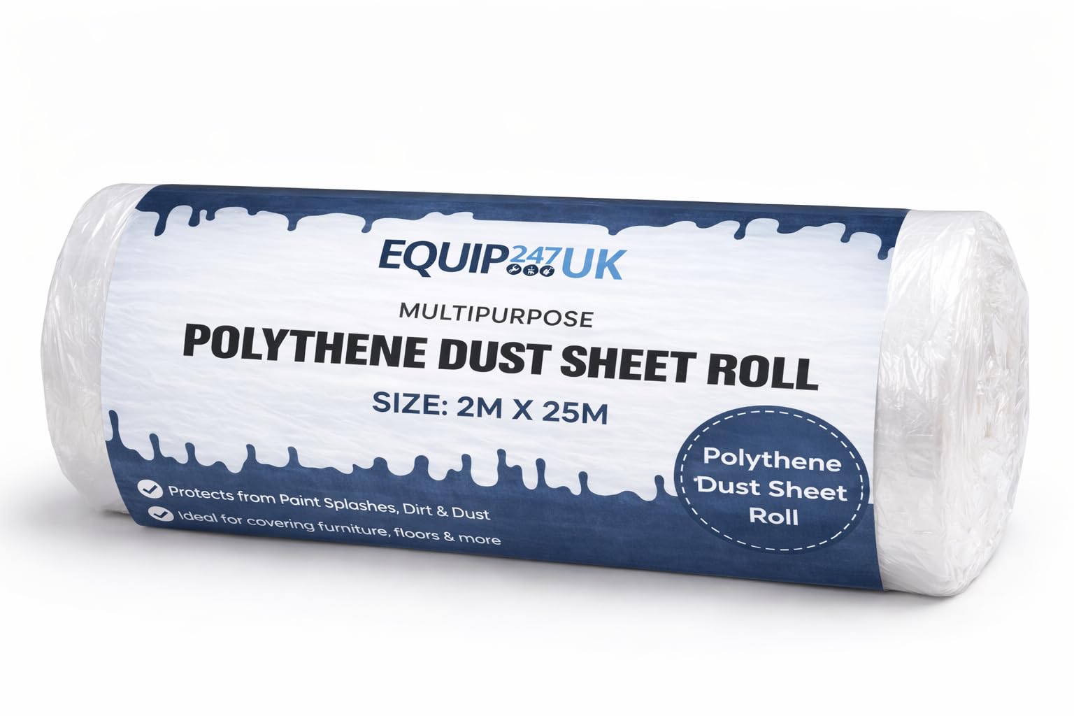 Equip247uk POLYTHENE DUST Sheet Waterproof Protects Against Paint Spills, Dirt & DUST (1, 2M X 25M)