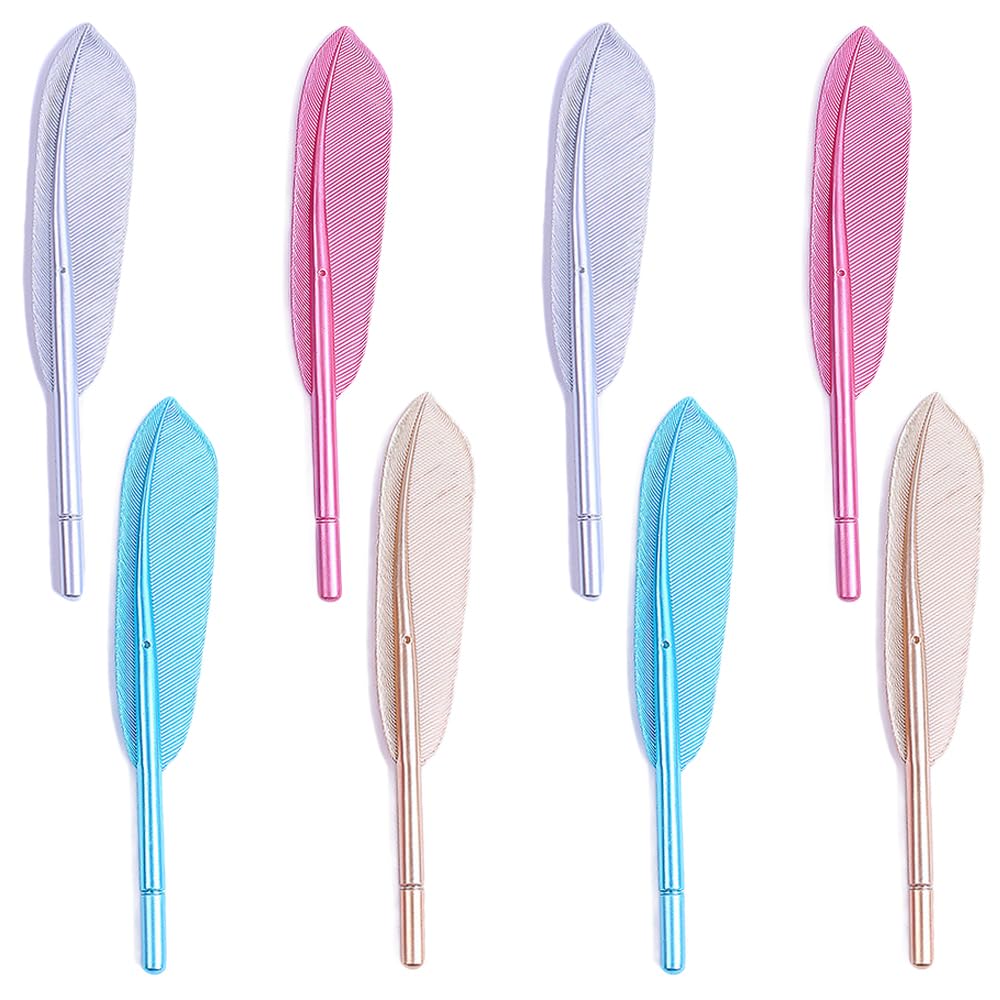 Liitata Feather Gel Pen Feather Ballpoint Ink Pens Artificial Wing Pens Creative Office Supplies for Students Teachers School Office Stationery Supplies - 8 Pcs 4 Colors Black Ink