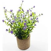Svenee Artificial Mini Potted Plants Fake Plastic Milan Flower for Farmhouse Living Room Bathroom Office Desk Shelf Home Greenery Decoration (Purple)